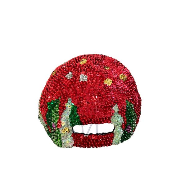 Sequin All over Christmas Tree Stars Ornaments Glam Bling Baseball Cap Hat - Picture 3 of 7